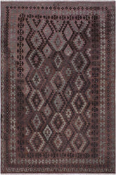 Flat Weave Kilim Antique Navaho Vintage handmade Geometric Kilim Brown Gray Hand-Woven Rectangle 100% Wool Area Rug 7x10